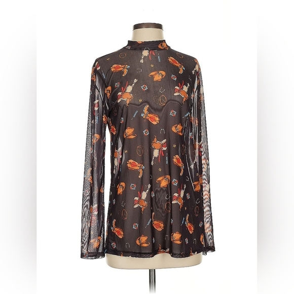 Avery Apparel Cowboy Boots & Saddles Mesh Top Size S NWT - Picture 2 of 8